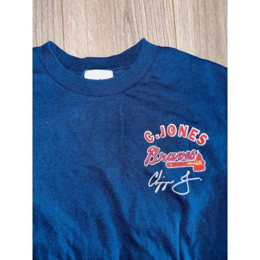 N9 Vintage 1999 Joy Athletic Atlanta Braves Chipper Jones Shirt Top Large Autogr - Picture 3 of 6
